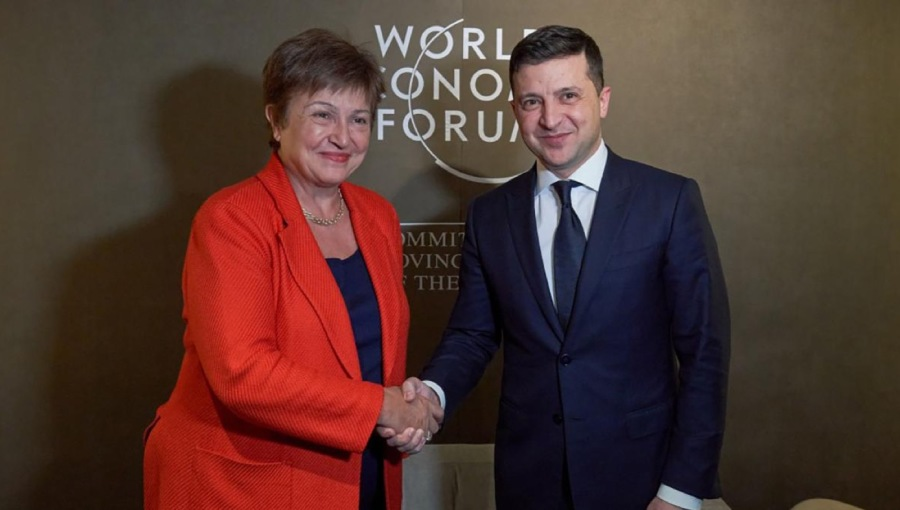 12 de octubre de 2022. Kristalina Georgieva y Volodimyr Zlensky en el Foro Económico de Davos.