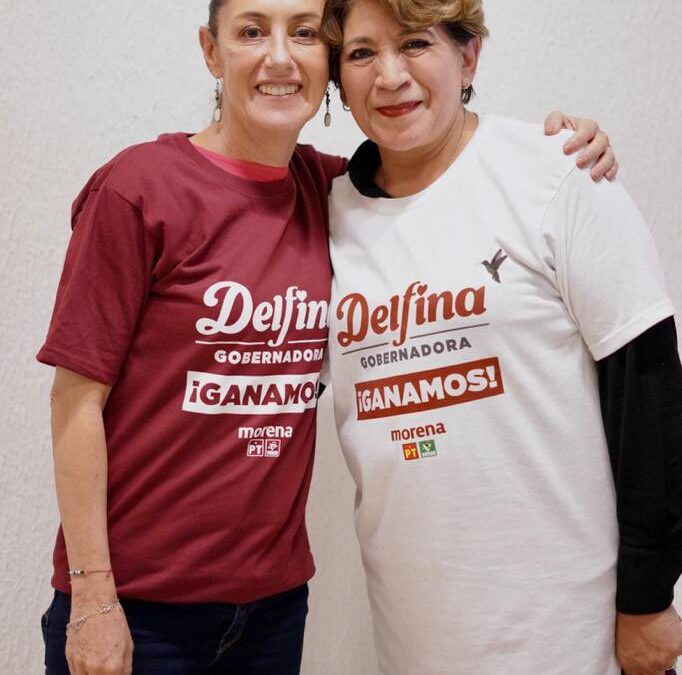 Claudia Sheinbaum celebra el triunfo de Delfina Gómez