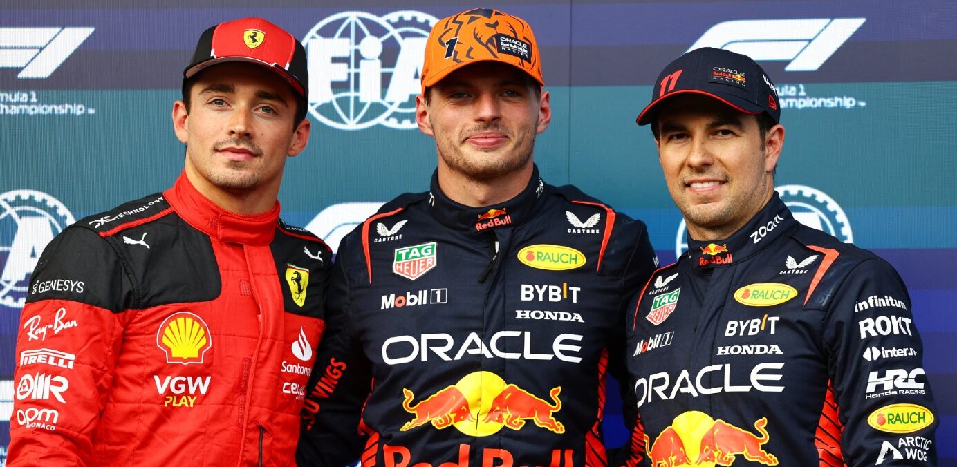 Checo tercero, Verstappen lidera pero saldrá sexto