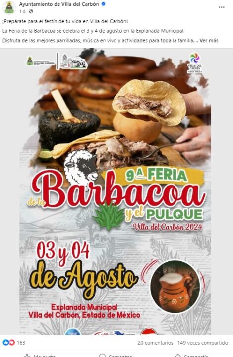 ¡Disfruta de la Feria de la Barbacoa y el Pulque 2024 en Villa del Carbón!